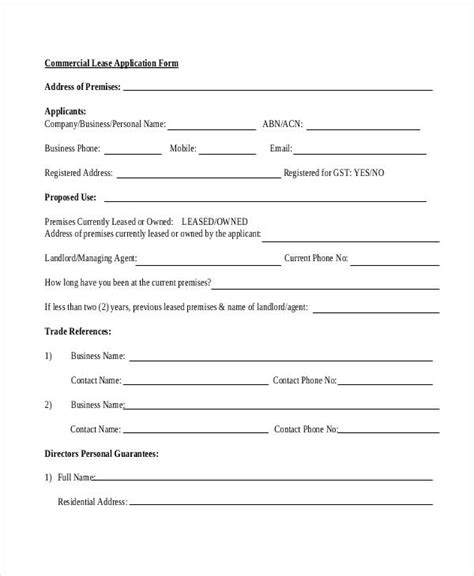 Free Commercial Lease Application Form Photos