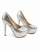 Cheap Silver Glitter Heels