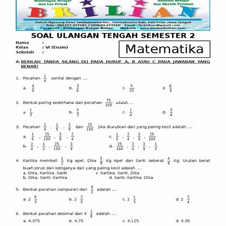 Soal Matematika Kelas 6 Semester 2 Indonesia