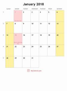 January 2018 Calendar With Holidays Monthly Printable Calendar