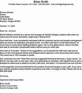 Recommendation Letter For Student Admission