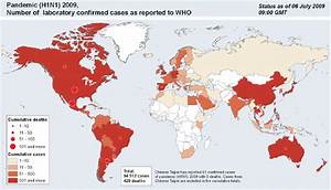 Worldwide Distribution Of Swine Flu Pandemic H1n1 2009 Map