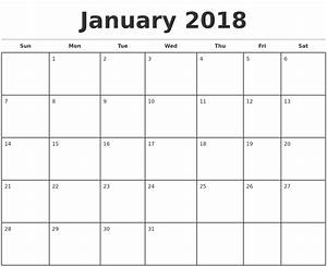 January 2018 Monthly Calendar Template