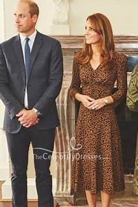 Kate Middleton Brown Long Sleeves Printed Dress Thecelebritydresses