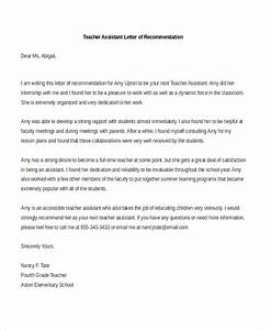 Sample Letter Of Recommendation For Teacher Assistant Examples