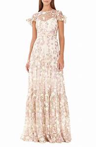 Ml Lhuillier Floral Embroidered Mesh Evening Dress Nordstrom
