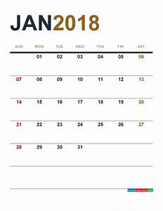 January 2018 Calendar Printable As Pdf And Image 1 Month 1 Page