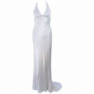  Lhuillier White Silk Wedding Gown With Halter And Rhinestones