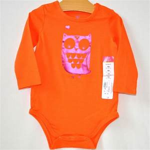 Okie Dokie Bodysuit Baby Girl 9m Orange With Purple Owl Long Sleeve New