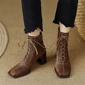 Brown Lace Up Ankle Boots Fy Zoe Square Toe Ankle Boots Lace Up
