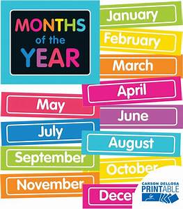 Just Teach Neon Month Printable Chart Set Grade Pk 2