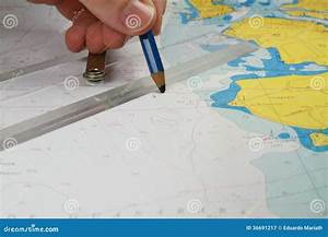 Plotting The Fix On The Navigation Chart Royalty Free Stock Photography