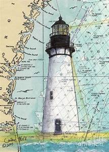 Amelia Island Lighthouse Fl Nautical Chart Art Cathy Peek Painting By