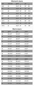 Jean Size Comparison Chart