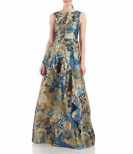  Unger Floral Print Boat Neck Sleeveless Cascading Ruffle Organza