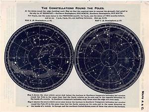 1942 Constellations Star Map Original Vintage Celestial Print Round The