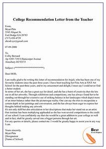 Letter Of Recommendation To College By A Teacher Invitation Template