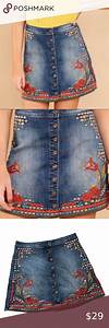 Sneak Peek Embroidered Denim Skirt Medium In Good Preowned Condition