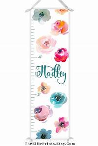 girl 39 s floral growth chart watercolor flowers growth etsy growth