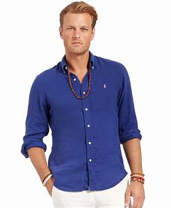 Lyst Polo Ralph Big And Long Sleeve Linen Shirt In Blue