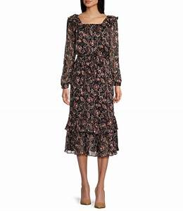 Adelyn Floral Ruffled Square Neck Long Sleeve Midi Dress Dillard 39 S