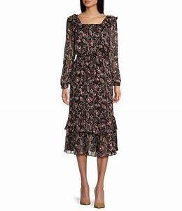 adelyn floral ruffled square neck long sleeve midi dress dillard 39 s