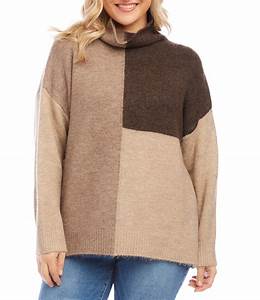  Kane Plus Size Colorblock Turtleneck Drop Shoulder Sweater