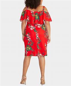  Roy Trendy Plus Size Floral Print Cold Shoulder Dress
