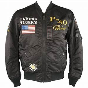 Avirex Size Xl Black Flying Tigers Patches Bomber Flight Jacket