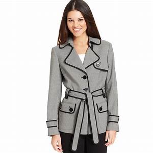 Lyst Nine West Houndstooth Belted Trench Jacket In Metallic