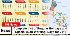 Complete List Of Regular Holidays And Special Non Working Days For 2018