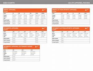 M W Apparel Size Chart In Inches Nike Download Printable Pdf