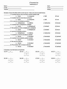 2nd Periodical Test Math Division Mathematics Multiplication