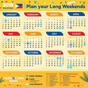 Your 2018 Holidays And Long Weekends Calendar Abs Cbn News