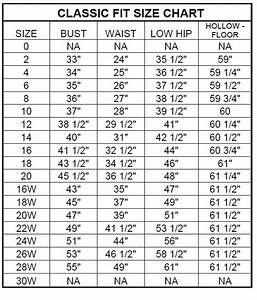 Classic Fit Size Chart