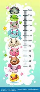 Kids Height Chart Template With Funny Cartoon Round Animals Stock