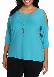  Rogers Plus Size Cold Shoulder High Low Top With Necklace Belk