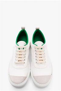 comme des garçons shirt white canvas green trimmed low top sneakers