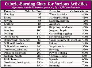 Exercise Calories Burned Chart When 39 S My Vacation