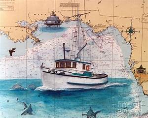 Fishing Boat Lou Florida Nautical Chart Art Painting By Cathy Peek
