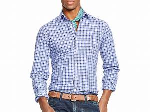 Ralph Polo Checked Poplin Slim Fit Button Down Shirt In Blue For