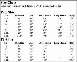 Inspire Lookz Size Chart For Polo Shirt F1 Uniform