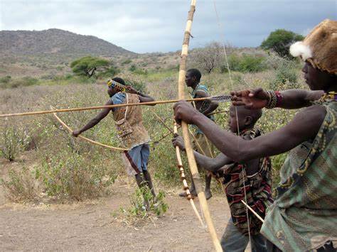 African hunters in the field hunting with their arrows
