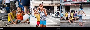 Children Playing in Street Sidewalk in the Philippines