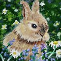 Painting of Rabbit in Yellow Flowers