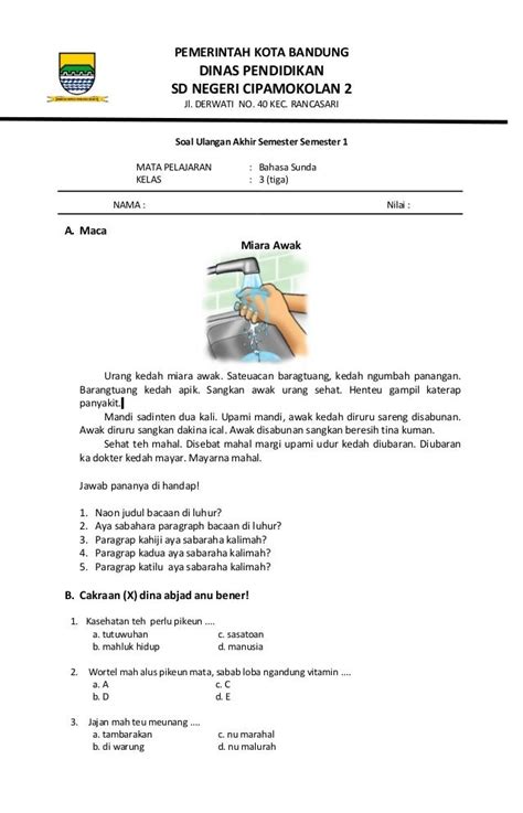 Contoh Soal UAS Bahasa Sunda Kelas 3 Semester 1