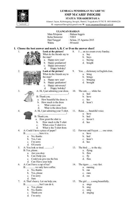 Ujian PAT Bahasa Inggris Kelas 8 di Indonesia