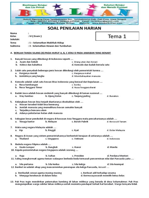 soal tema 3 kelas 6 essay