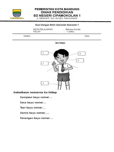 Bacaan Contoh soal ulangan bahasa Sunda kelas 1 semester 2