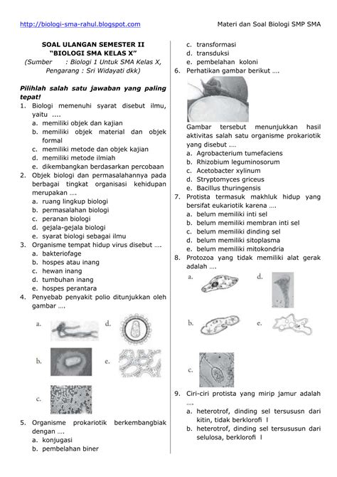 Contoh Soal Biologi Kelas 10 Semester 2